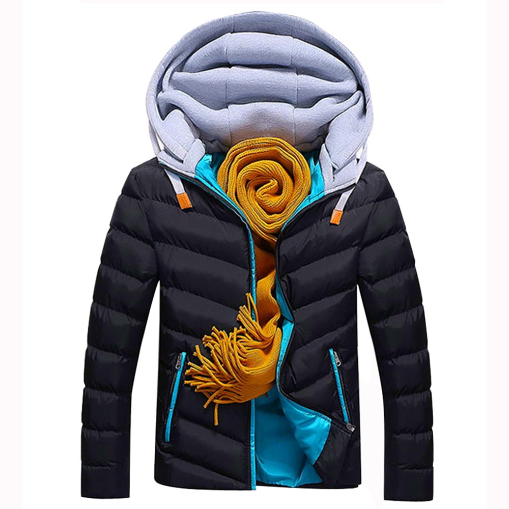 

JAYCOSIN 2019 winter quilted men's Parker warm thick cotton coat fashion men's jacket youth boy windbreaker trench coat, Black
