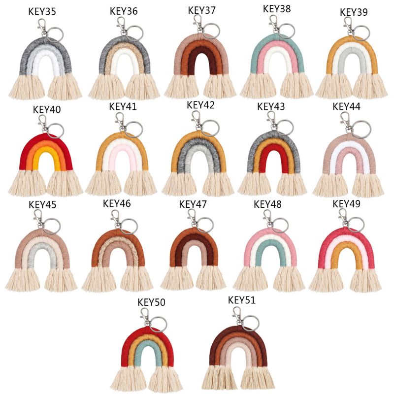 

Weaving Rainbow Keychains for Women Tassel Macrame Keyrings Key Holder Jewelry