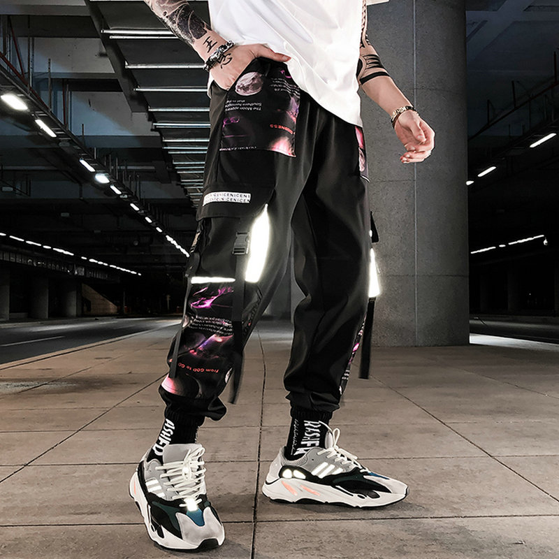 

Streetwear Hip Hop Men Pants Patchwork Pocket Side 2020 New Loose Joggers Sweatpants Men Ankle Length Trousers For Male, L053