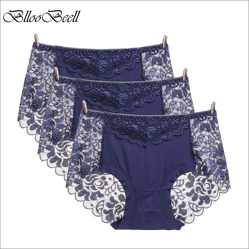 

BllooBeell 3pcs Solid Women's Underwear Panties Girls Sexy Lace Briefs Hollow Out Mid-Rise Ladies Lingerie Modal Big Size XXXL, Random color 3 pcs