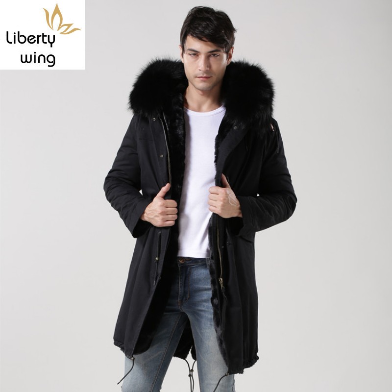 

Top Brand Winter Real Collar Hoodie Mens Parka Warm Fur Lining Overcoat Cotton Long Jackets Men Plus Size 4XL Coats, Black