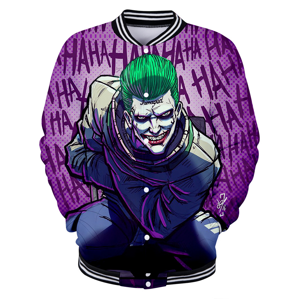 

Winter Mens Jackets and Coats 2019 Haha Joker 3D Print Baseball Jacket Men Bomber Jacket Hip Hop Streetwear Baseball Uniform, Black