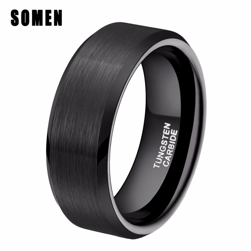 

Somen Ring Men Classic 8mm Pure Black Tungsten Ring Brushed Finished Wedding Band Trendy Male Jewelry Engagement Love Ring Bague J190716, Slivery;golden