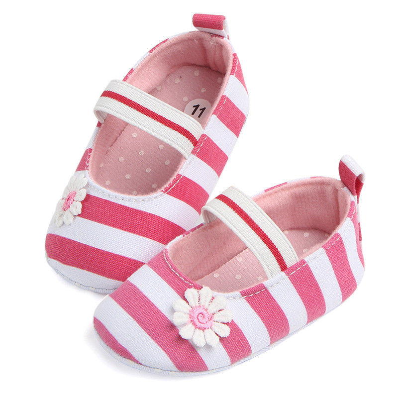 

Newborn Baby Soft Sole Crib Shoes Infant Boy Girl Toddler Floral Striped Cute Anti-Slip Shoes For 0-18M, Pink