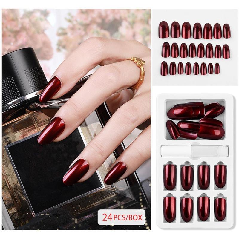 

24PCS Fake Nails Tips Reusable Stick On Nails Press on Full Cover False Nail Tips Detachable Sexy Girls Art, 12