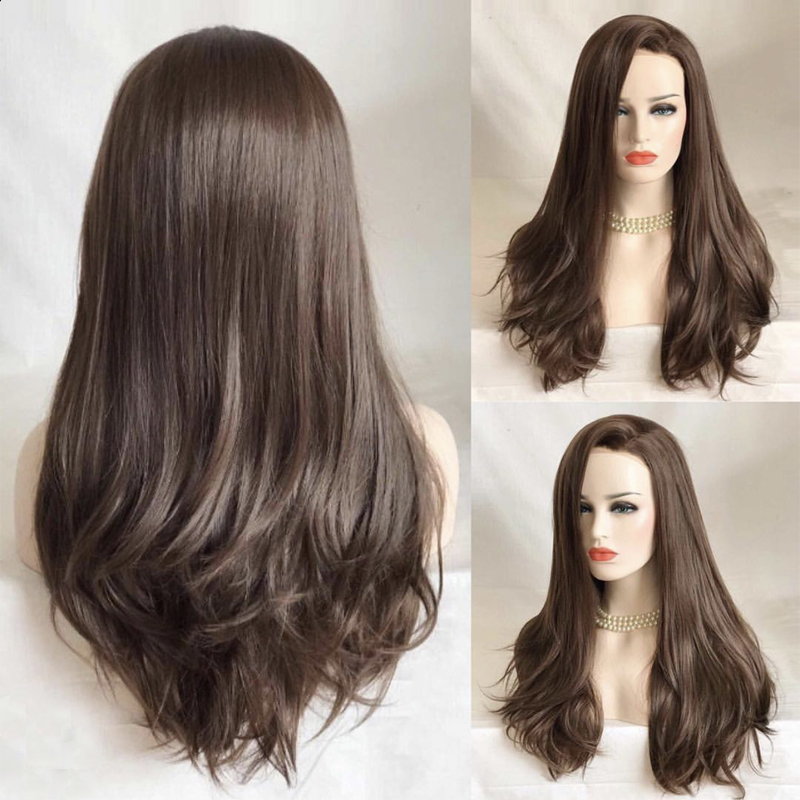 

Charisma Natural Wavy Wig Dark Brown Synthetic Lace Front Wig for Black Women Side Part Synthetic Wigs with Baby Hair Daily, As pic