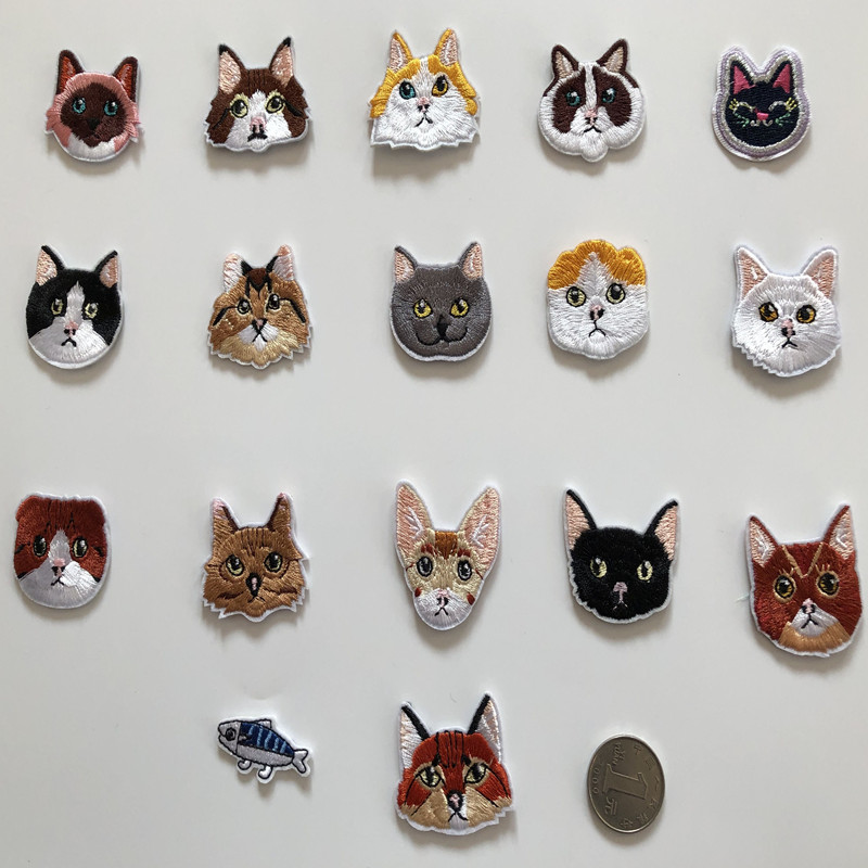 

1 piece of embroidered patch cat head pattern iron-on size about 3.5 cm small appliques diy handwork decorative accessories