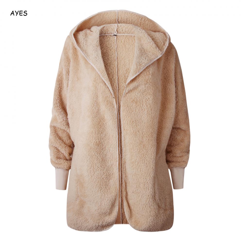 

2019 Winter Furry Hooded Coat Women Faux Fur Female Jakcet Fleece Casual Zipper Overcoat Teddy Hoodies Coat Fashion Fur Cardigan, Black
