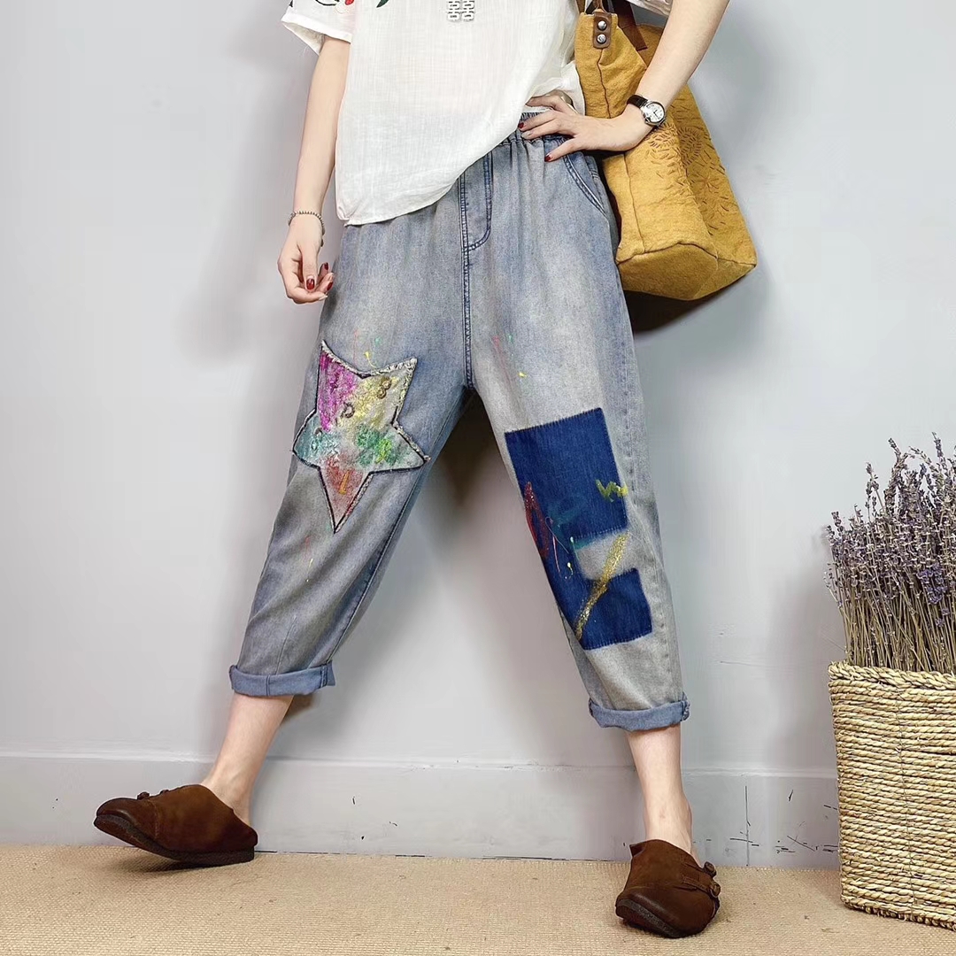 

Lake Blue Cowboy Loose Version 7 Minutes Of Pants Female Easy Summer Bk4726