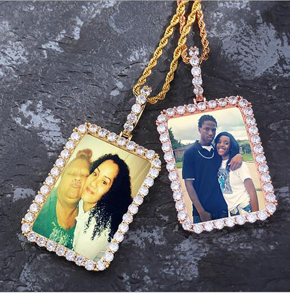 

Men Women Custom Made Photo Pendant 14K Gold Rectangle Medallions Zircon Pendant Bling Bling for gifts