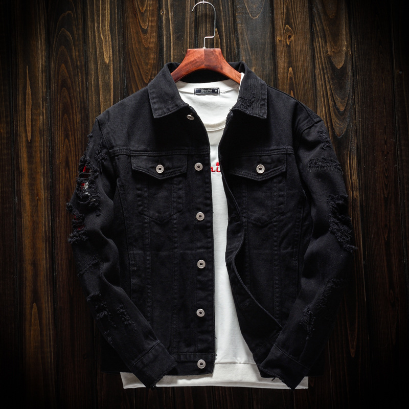 

2020 High Street Style Jacket Destroyed Denim Jacket Men Turn-down Collar Hip Hop Jackets Pink Jackets Denim coat -3XL, Black