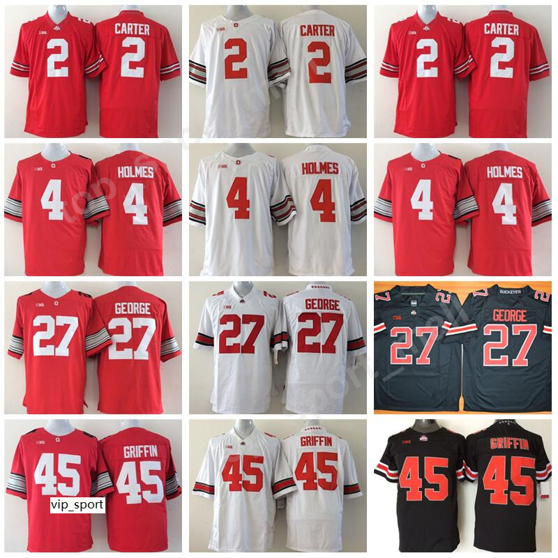 

Men Football 2 Cris Carter Jersey Ohio State Buckeyes College 4 Santonio Holmes Eddie George 45 Archie Griffin Embroidery Black Red White, 2 white