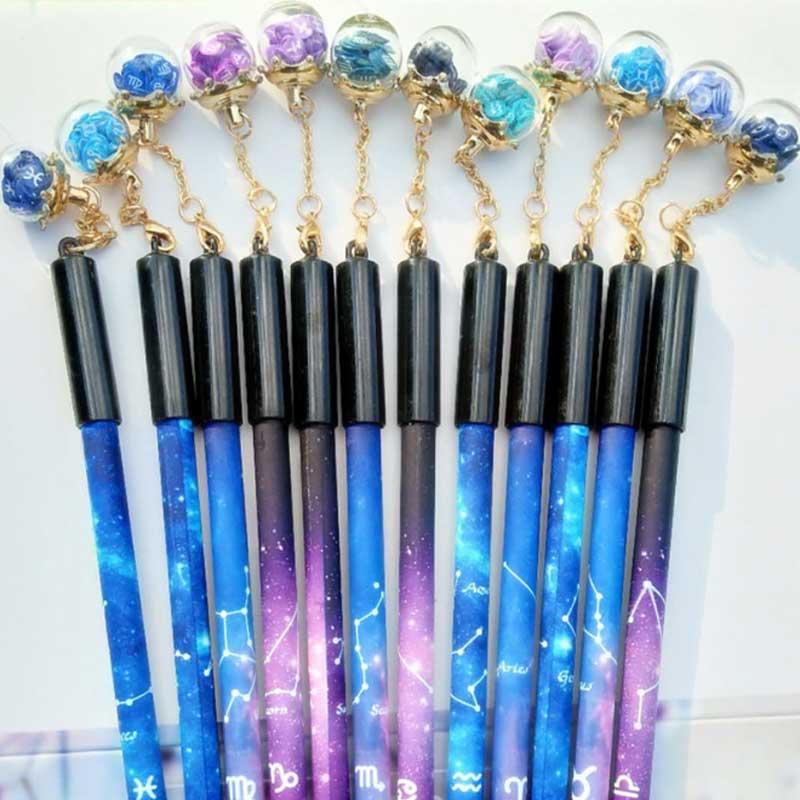 

Kawaii Starry sky Gel Pen 0.5mm 12 Constellation Zodiac Sign Horoscope Wishing bottle Pens for Student Gifts School Stationery