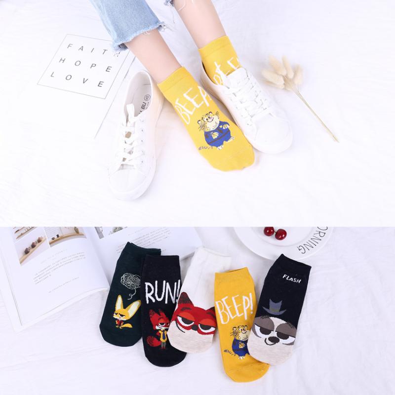 

New cartoon animal pattern ladies boat socks spring and autumn women cotton socks shallow mouth cute short tube women, Black