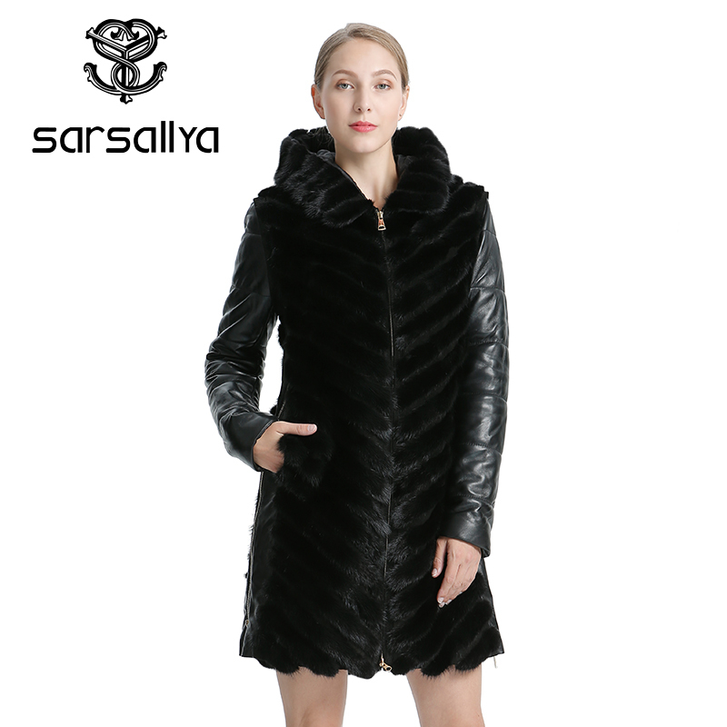 

SARSALLYA Natural Mink Coat Jacket Woman's Winter Jackets Detachable Leather Real Fur Coat Women Clothing Overcoat Female, Black