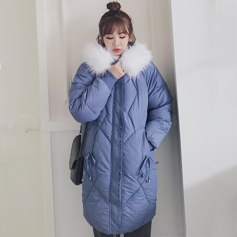 

New Arrival 2019 Winter Jacket Women 5 Solid Colors Hooded With Fur Collar Female Coat Long Padded Parka Loose, Green