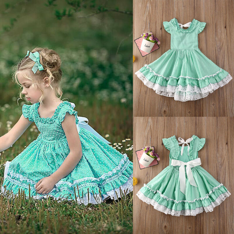 

Kids Children Newborn Baby Girls Princess Dress Toddler Sleeveless Backless Summer Pageant Party Bow Tutu Dresses Clothing, Blue green