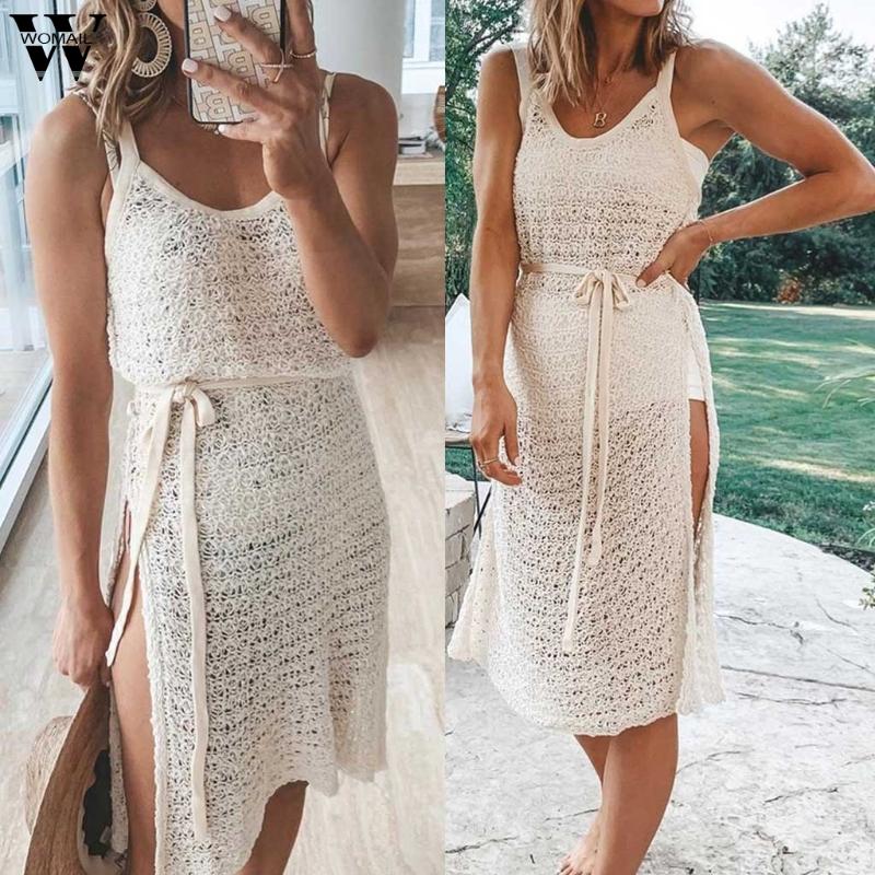 

Womail women Dress 2020 Summer Sleeveless Camisole sexy solid kawaii Cover UP Beach dress Knitwear Party Vestidos holiday P0, As pic