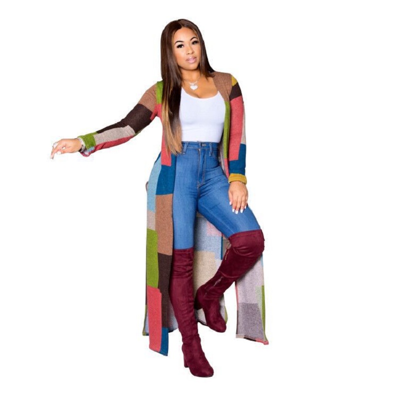 

Fashion color lump patchwork long loose style trench high street brand hot sale casual fashion female trench, Multi