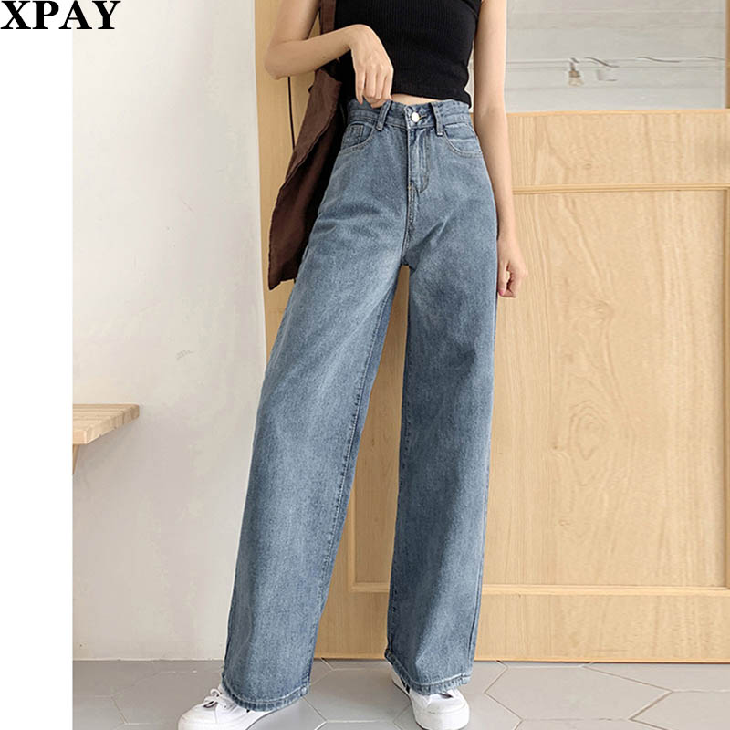 

Retro Woman Jeans 2020 Fashion Harajuku Vintage High Waist Pants Korean Chic Blue Streetwear Wide Leg Denim Trousers Clothing, Black