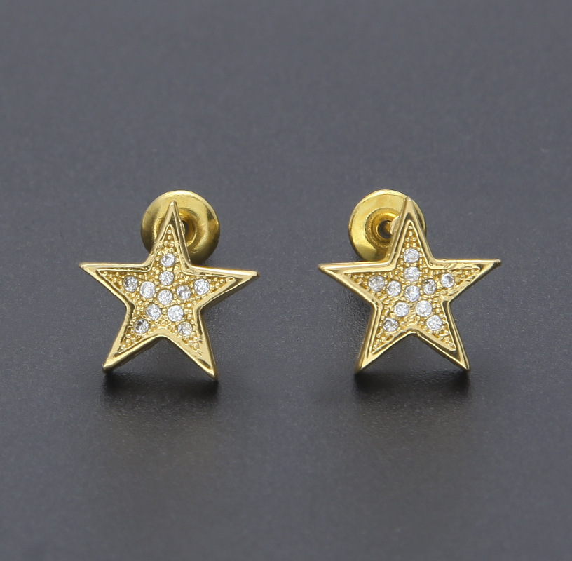 

Mens Hip Hop Stud Earring Jewelry New Fashion High Quality Gold Silver Five-pointed Star Earrings