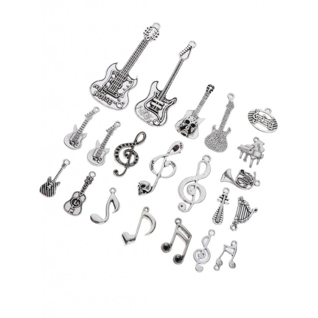 

21 pieces assorted music note charms pendants vintage style for jewelry making necklace earrings accessories, Black