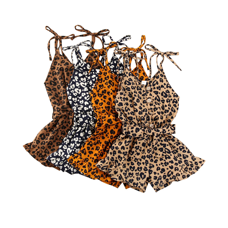 

2020 Toddler Infant Baby Girl Romper Leopard Summer Sleeveless V-neck Jumpsuit Buttons Lace Up Cute Clothing Outfits 1-6T, Blue