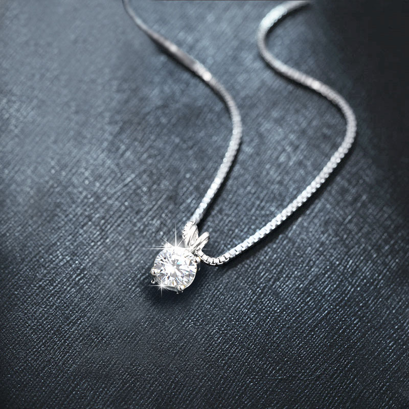 

925 Sterling Silver Necklace Four Claw Mosaic Zircon Choker Necklace Cute Little Round Pendant Necklace For Women Valentine's Day Gift