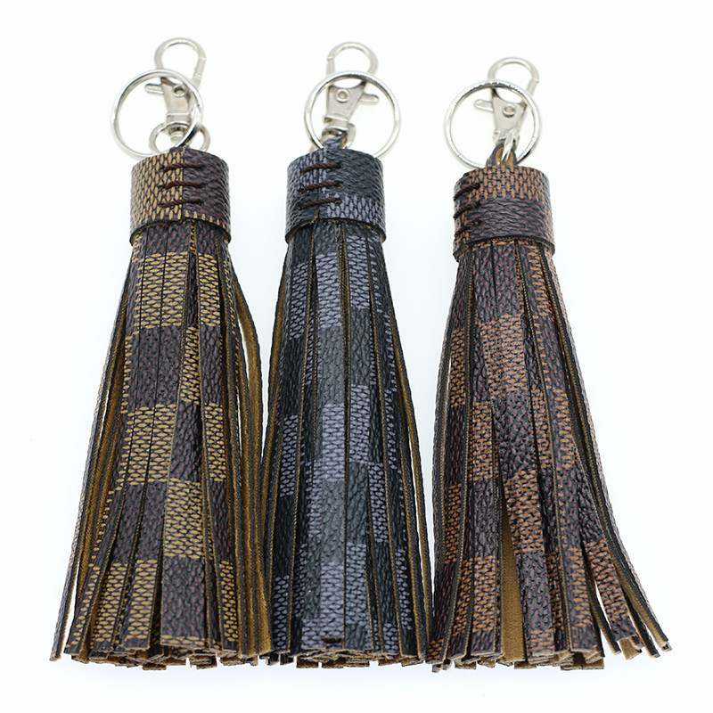 

Leather Key Rings Chains Jewelry Luxury Plaid Tassel Keychain DIY Bag Pendant Car Keys Holder for Women Men Fashion Bag Charms Accessories