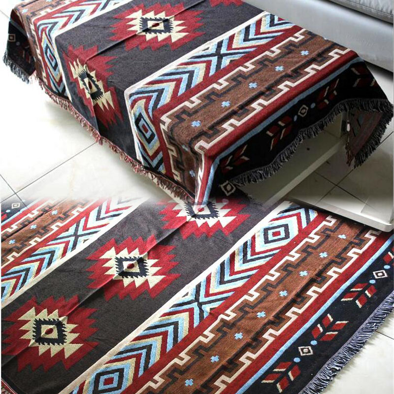 

Multifunction Kilim Sofa Blanket Geometric Pattern Blanket Living Room Bedroom Rug Soft Carpet Bedspread Tablecloth Tapestry, As pic