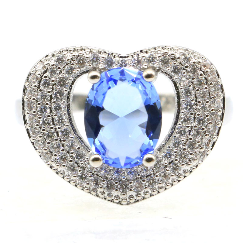 

Cluster Rings 18x14mm Pretty SheCrown Created Violet Tanzanite CZ Woman's Jewelry Making Silver