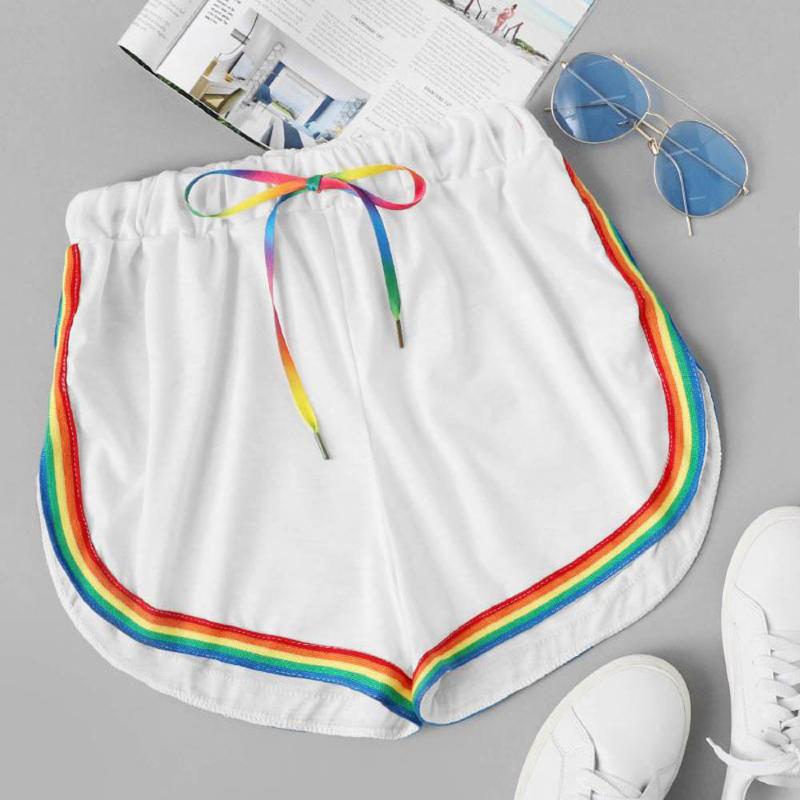 

Shorts Women Summer Casual Rainbow Print Sport Elastic Shorts Trousers Woman Sport