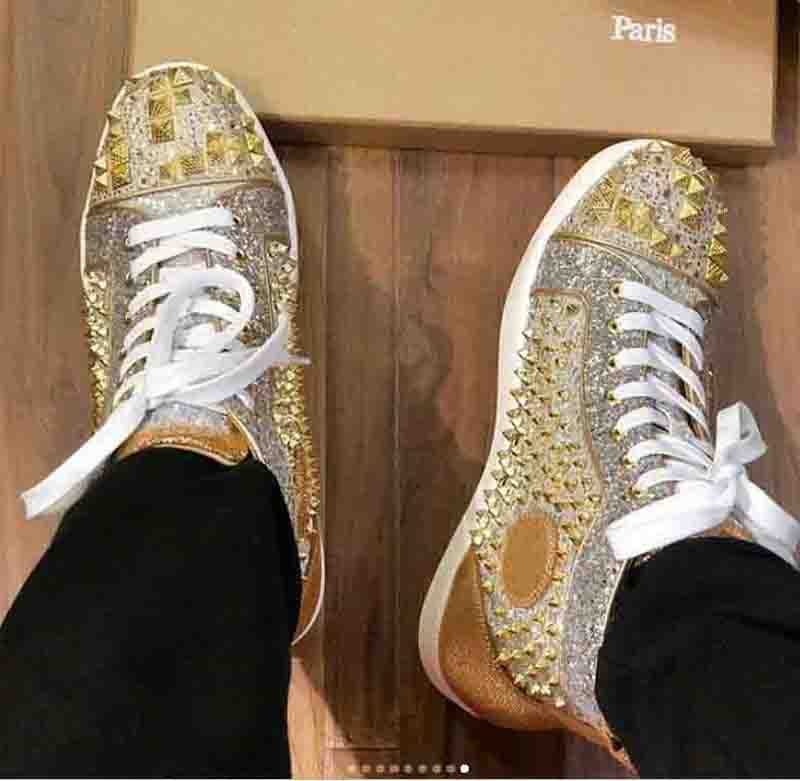 

Gold Studded Spiked Men's High Tops Casual shoe Sneakers Red Soles Rivets Flats,Men's Women's Junior Orlato Rantulow Fashion Skateboard Dress Trainers, As picture show