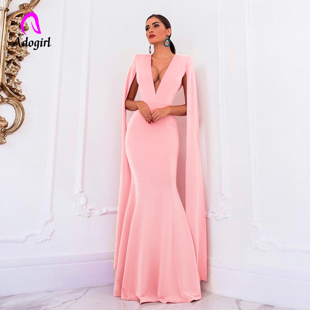 

Adogirl Pink Long Dress Women Banquet Evening Party Mermaid Dress Backless Elegant Empire Bodycon Formal Sheer Maxi Dress Outfit Y200418, Black