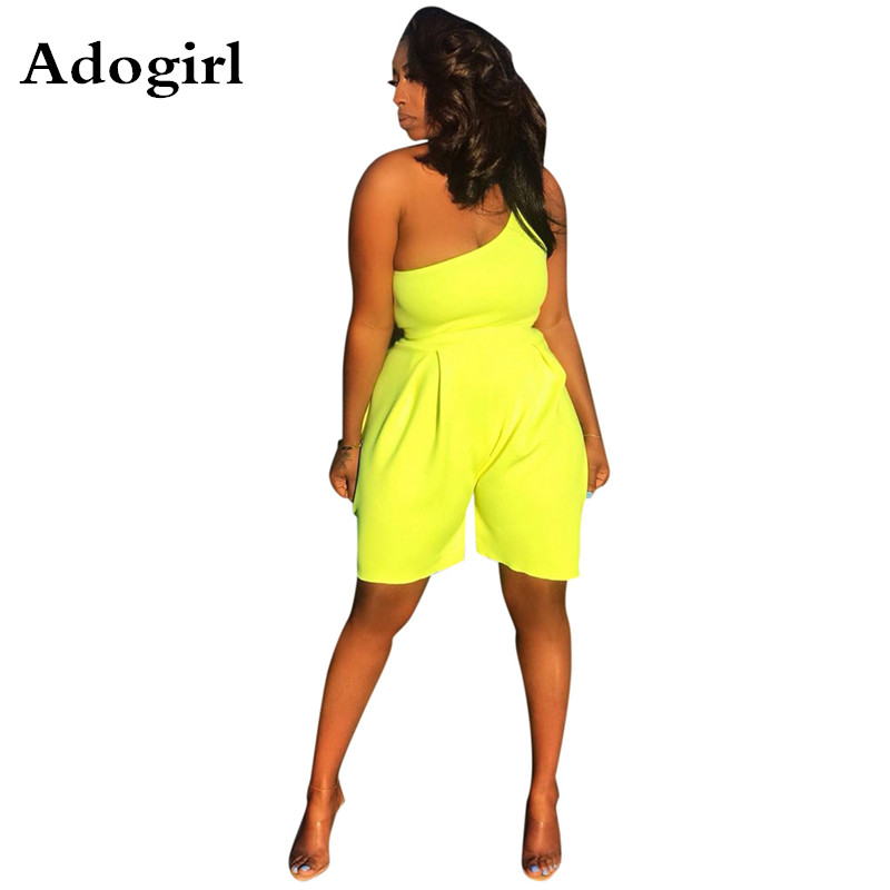 

Adogirl Women Irregular One Shoulder Jumpsuit Classic Fashion Night Club Party Romper Playsuit Sexy Sleeveless Outfits, Yellow