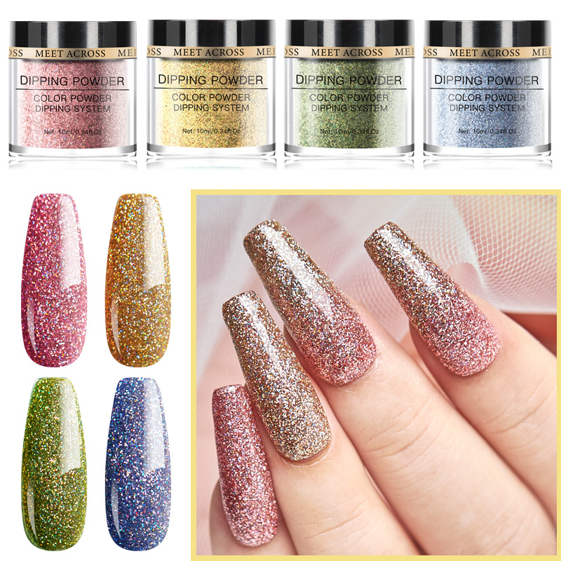 

MEET ACROSS10g Holographic Dipping Nail Powder Glitter Natural Dry Powder Dust Nail Art Decoration DIY Manicuring