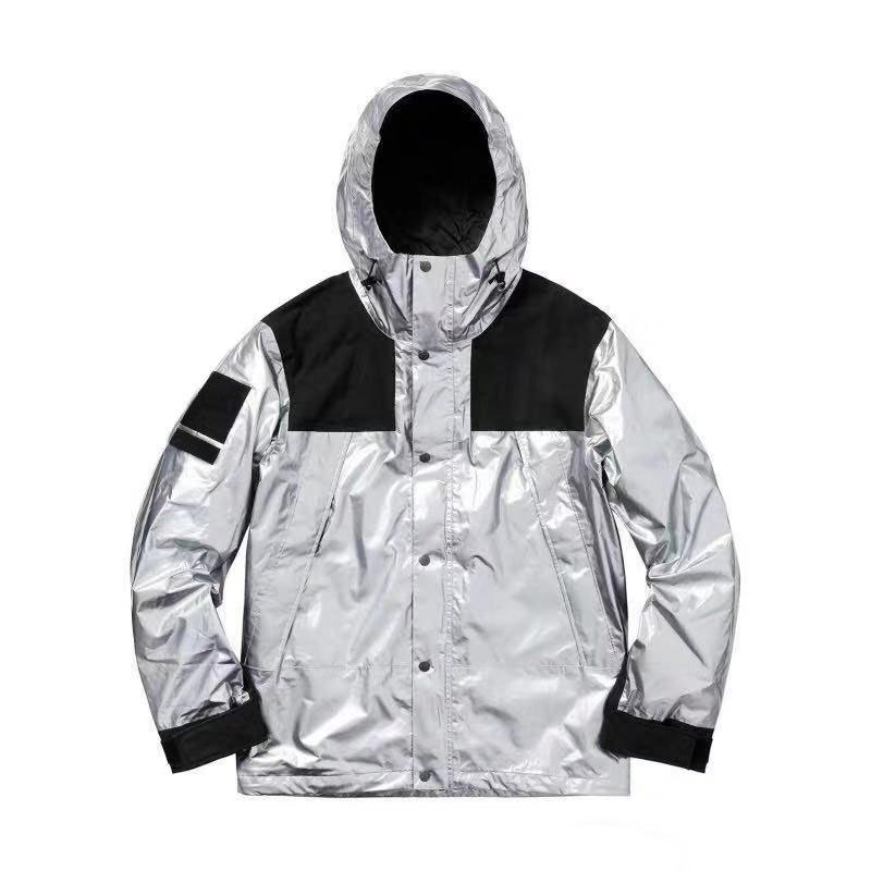 Men Shiny Silver Gold Hood Casual Jackets Hip Hop Perform Club Windbreaker Chic