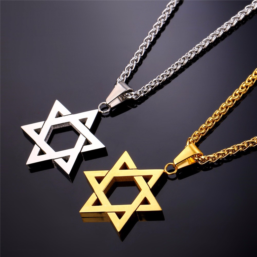 

Collare Magen Star Of David Pendant Israel Chain Necklace Women Stainless Steel Judaica Gold/Black Color Jewish Men Jewelry P813, Silver