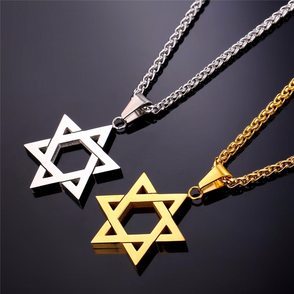 

Collare Magen Star Of David Pendant Israel Chain Necklace Women Stainless Steel Judaica Gold/Black Color Jewish Men Jewelry P813