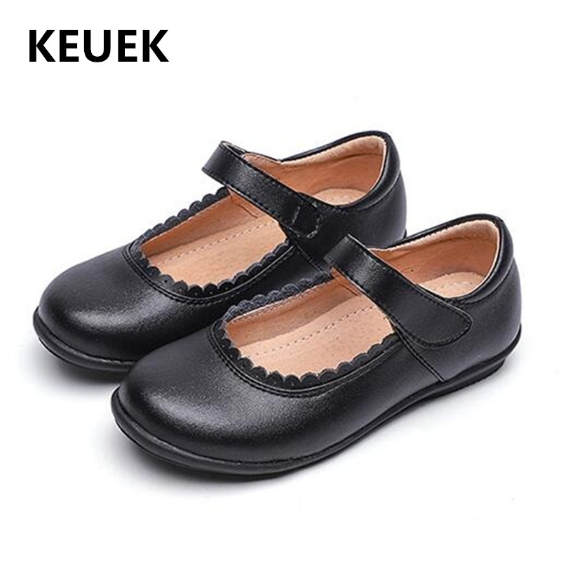 

New Children Genuine Leather Shoes Girls Princess Black Shool Dress Shoes Baby Toddler Flats Kids Soft bottom Student 018