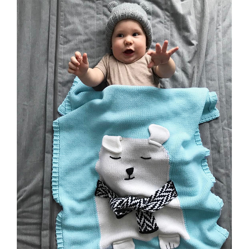 

Knitted Blanket Beach Mat Baby Baby Holding Blanket Three-dimensional White Bear Ears Children