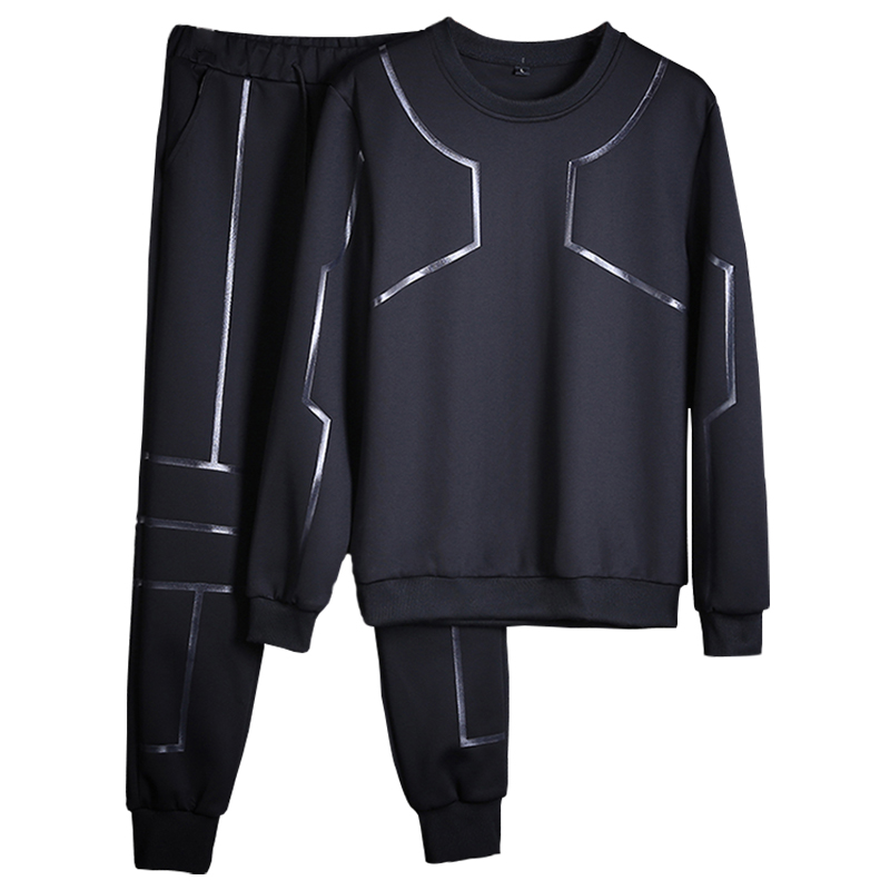 

Fashion Men Sets 2020 Sportswear O-Neck Tracksuit New Design Sweatshirt & Joggers Pants Set Casual 2 Pieces Men Patchwork Hoodie, Black m07