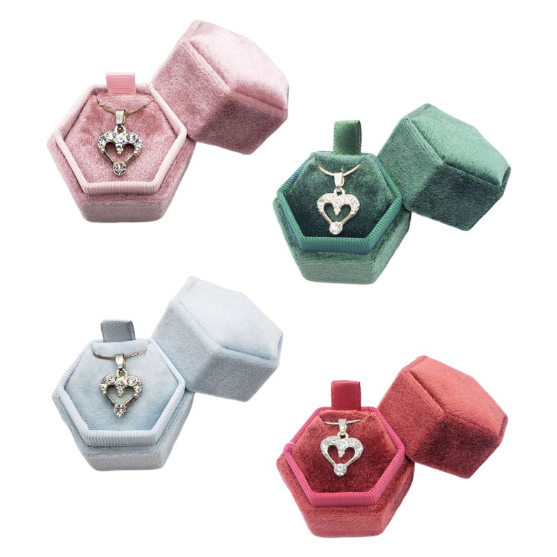 

Jewelry Pouches, Bags Hexagon Velvet Necklace Box Single Ring Display Holder With Detachable Lid For Valentine's Day(G117)
