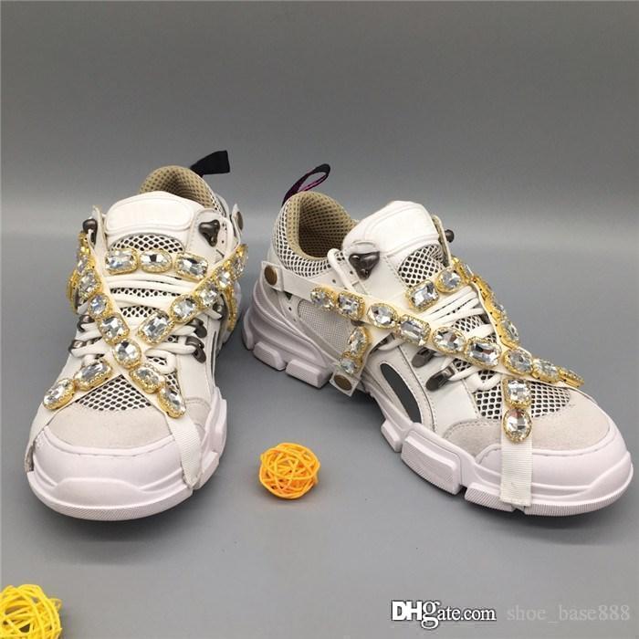 

Latest Flashtrek Sneaker with Removable Crystals, Women Mens Designer Sneakers Hiking Boots Brown Leather with Box Size 35-46, Socks