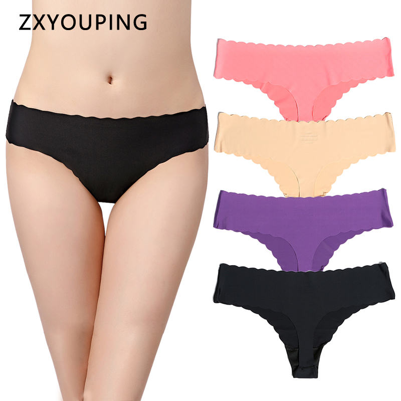 

Ruffles Seamless Thongs Women and G String Sexy Panties Female Underwear Tangas Ultra-thin One-piece Lingerie Solid -L US Size, Khaki