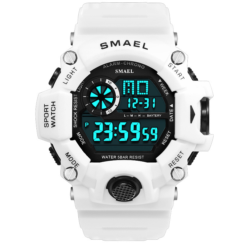 

Digital Watch Men LED Display SMAEL Male Watch Sport Watches for Men Waterproof relogio masculino1385C White Digital Watches Men LY191213, Khaki