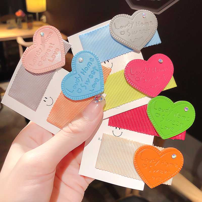 

2pcs/pair Korea Candy Color Contrast Hairpins Geometric Heart Water Drop Hair Clips For Girls Colorful Hair Accessories, Yellow