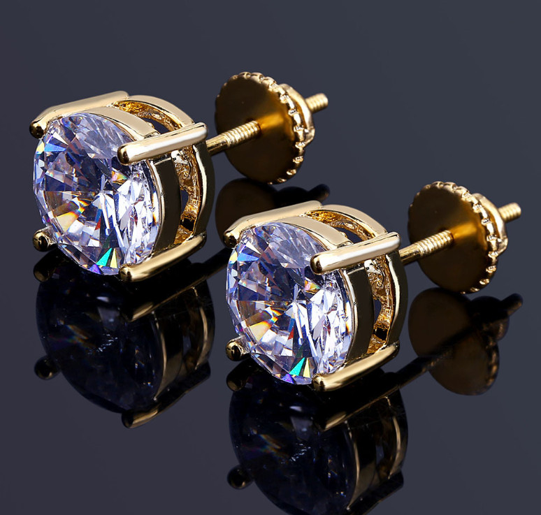 Mens Hip Hop Stud Earrings Jewelry High Quality Fashion Round Gold Silver Simulated Diamond Earrings For Men n03202 .-image-548926114