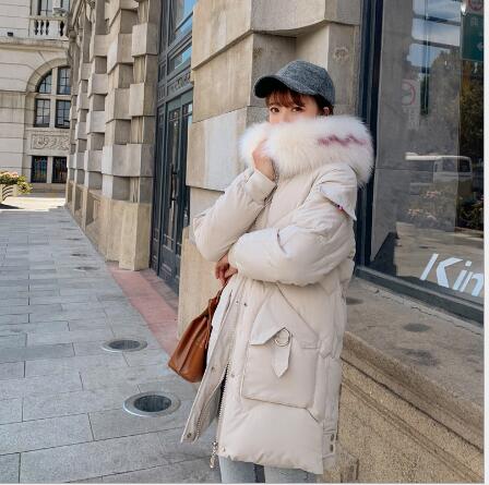 

Wholesale fashion winter new coat women's large fur collar long down jacket cotton student bf loose jacket size M-XXXL, Creamy-white