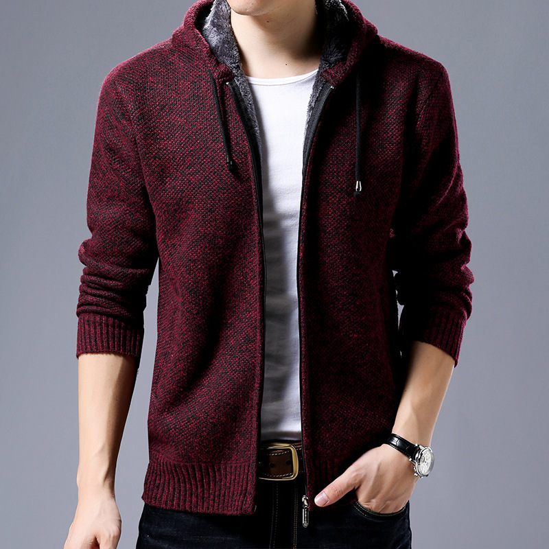 

Men knitting Coat Casual Warm Men's Fashion Cardigan High Quality Male Hooded Wool Cardigan Coat, Blue